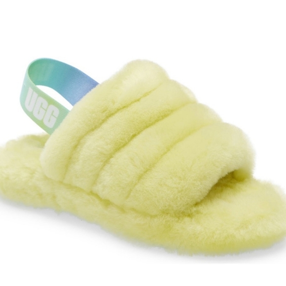UGG FLUFF Yeah slide Size 7 Toddler Yellow Blue Green Slippers Sandals - Picture 1 of 6